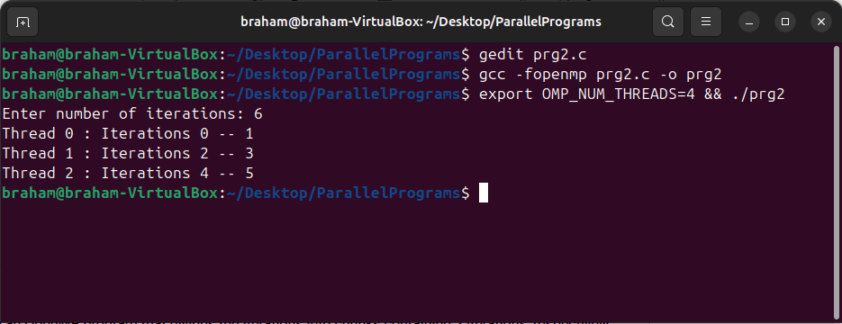 Program2 ubuntu output