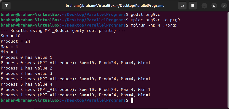 Program9 ubuntu output